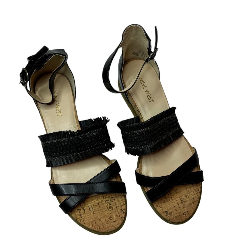 Nine West Vernell Flat Sandals Black Ankle Strap sz 7 M‎